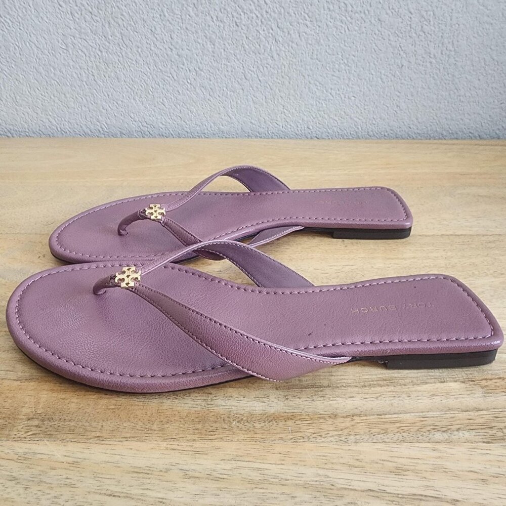 Tory Burch Sandals Shoes Womens Size 6.5M Purple Leather Thong Flip Flop Logo - Picture 5 of 12